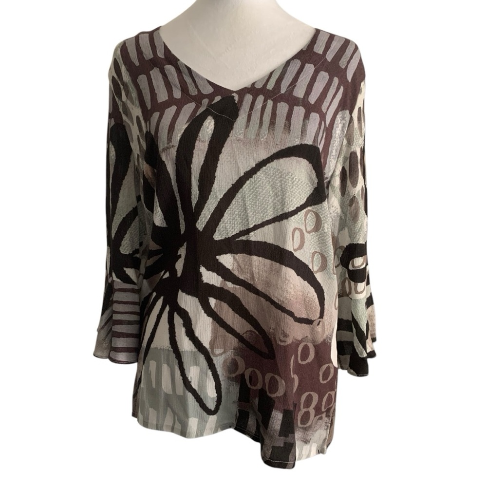 Simply Art by Dolcezza Small Art to Wesr Abstract Floral Neutral Asymmetric Top